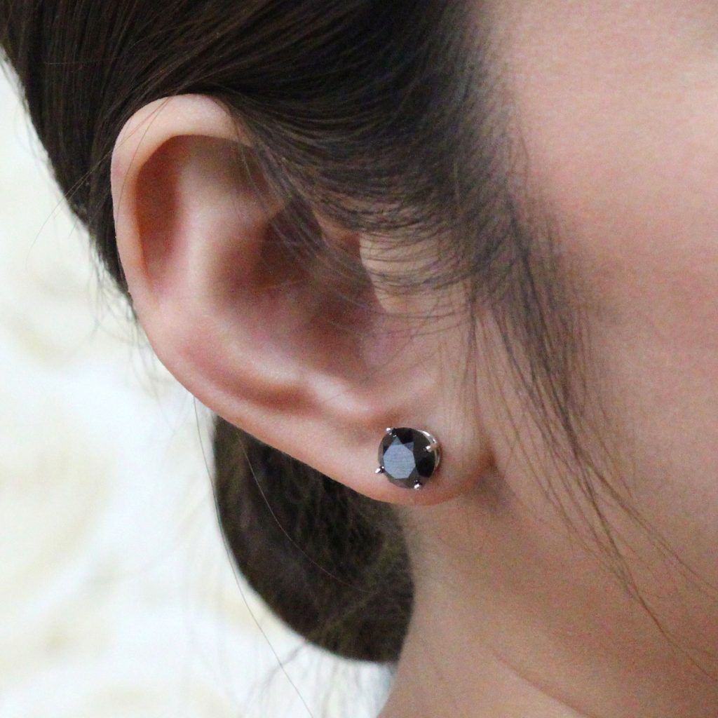 up close, black diamond earring