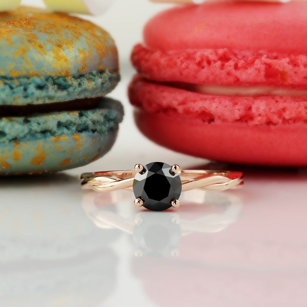 black diamond and rose gold ring