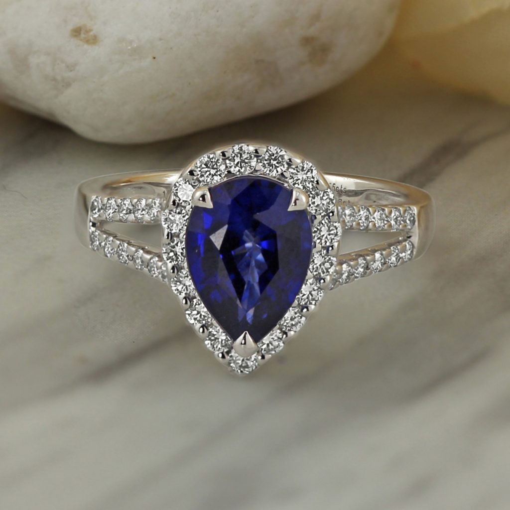 halo blue sapphire diamond ring  affordable engagement rings